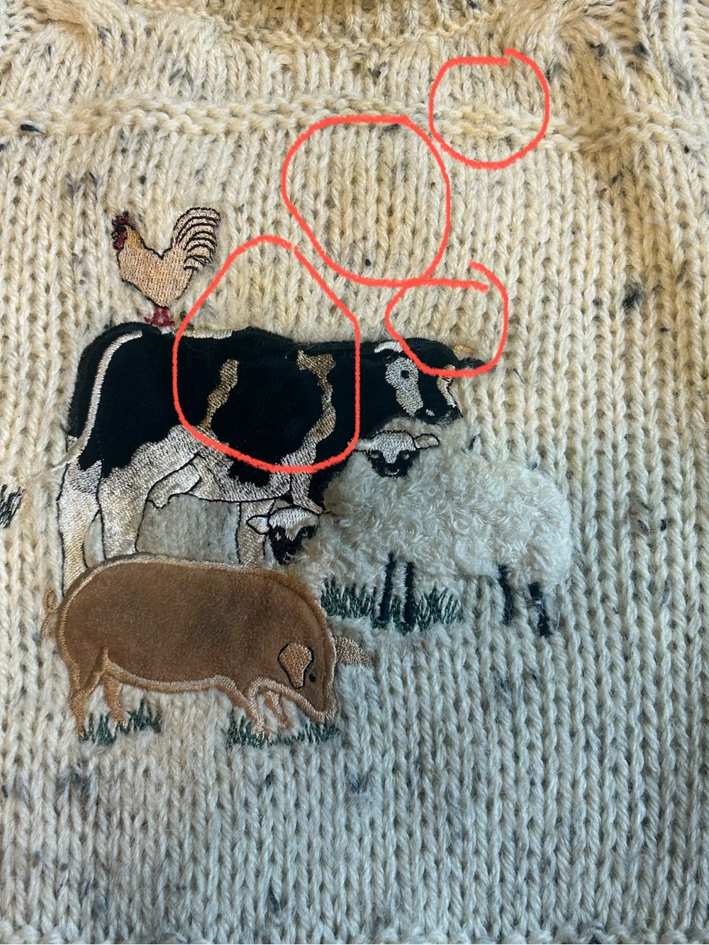 Vintage 90s Tivoli Aran Ireland Pure New Wool Farm Animal Cable Knit Sweater 5-7 - Picture 11 of 11